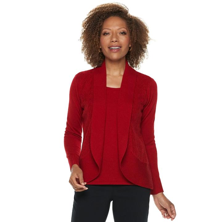 Petite Napa Valley Pointelle Long Sleeve Top, Women's, Size: Xl Petite, Red