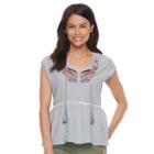 Petite Sonoma Goods For Life&trade; Embroidered Peplum Top, Women's, Size: S Petite, Med Blue