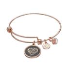 Love This Life Crystal Heart Disc Charm Bangle Bracelet, Women's, Pink