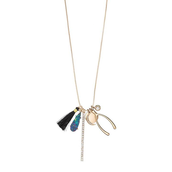Mudd&reg; Crescent, Wishbone & Tassel Charm Necklace, Women's, Blue