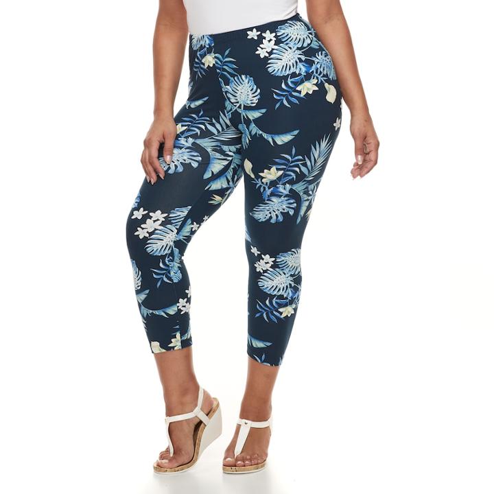 Plus Size French Laundry Printed Capri Leggings, Women's, Size: 2xl, Dark Blue