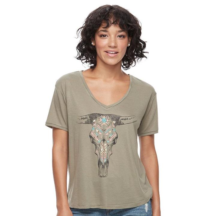 Juniors' Fifth Sun Cow Skull Graphic Tee, Teens, Size: Large, Dark Green