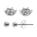 Crystal Sterling Silver Cowboy Hat & Ball Stud Earring Set, Women's, Grey