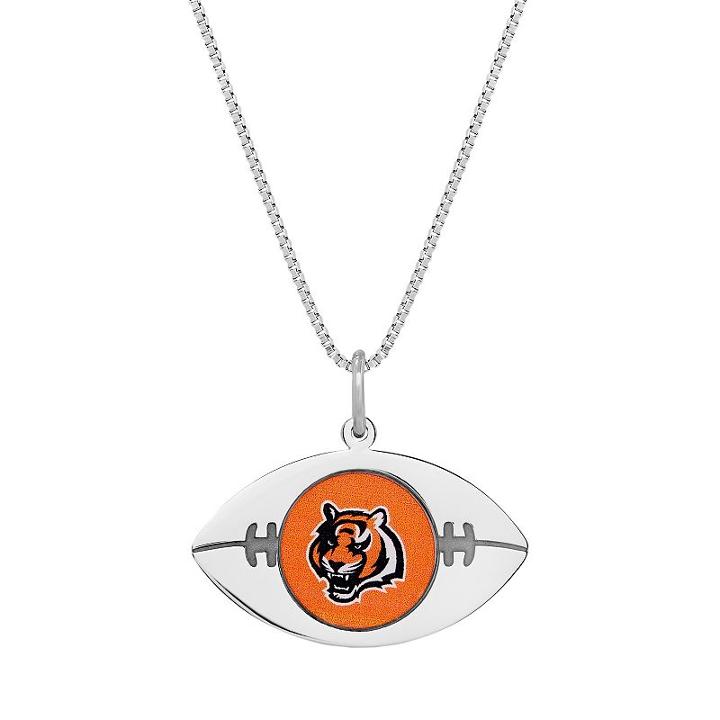Sterling Silver Cincinnati Bengals Football Pendant Necklace, Women's, Size: 24, Grey
