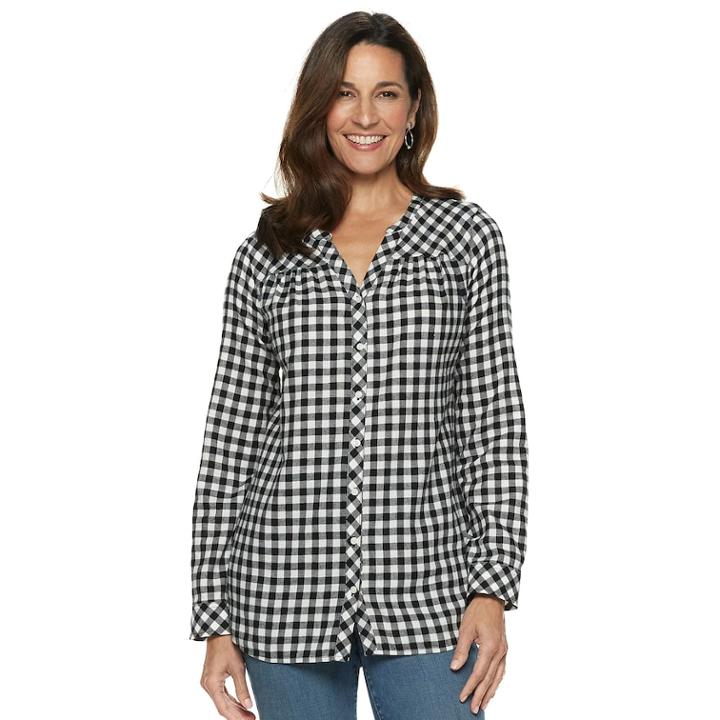 Women's Croft & Barrow&reg; Plaid Flannel Shirt, Size: Medium, Black