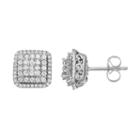 10k White Gold 3/4 Carat T.w. Tiered Square Halo Stud Earrings, Women's