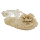 Baby Girl Wee Kids Flower & Glitter Champagne Jelly Sandal Crib Shoes, Size: 2, Med Beige