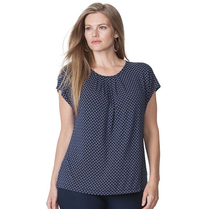 Plus Size Chaps Geometric Pleated Top, Women's, Size: 1xl, Blue
