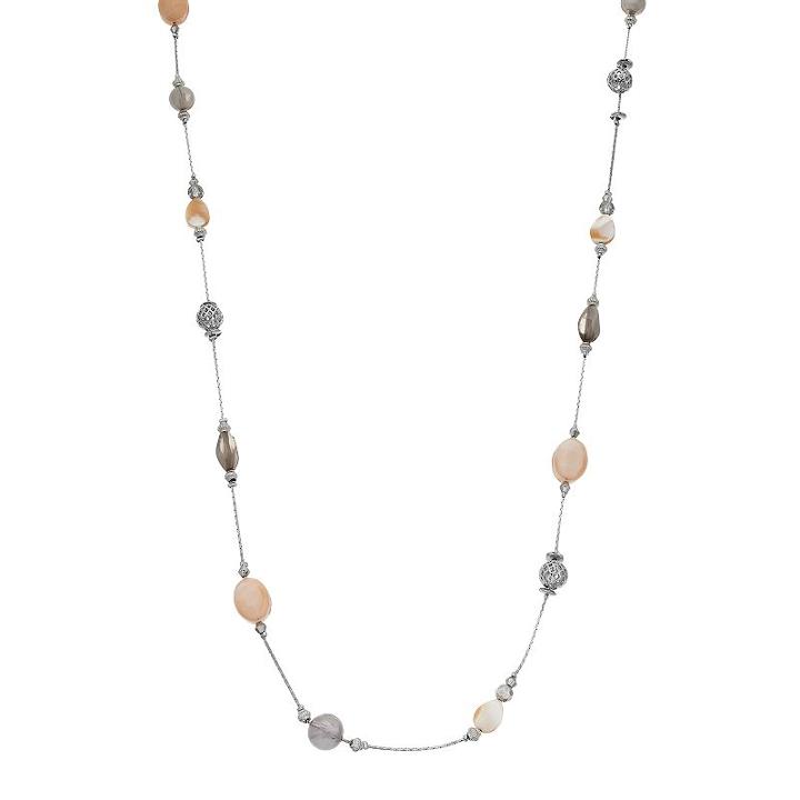 Brown Bead Long Station Necklace, Women's, Brown Oth