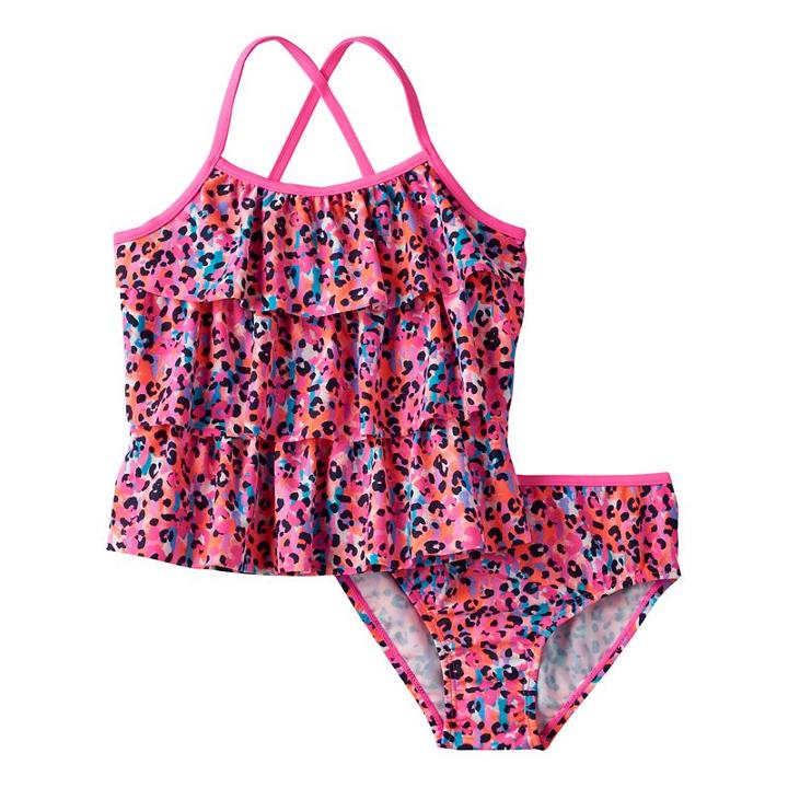 Girls 4-6x Oshkosh B'gosh&reg; Animal Print Tankini Top & Bottoms Swimsuit Set, Girl's, Size: 6x, Pink