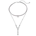 Simulated Crystal Layered Y Choker Necklace, Women's, Silver