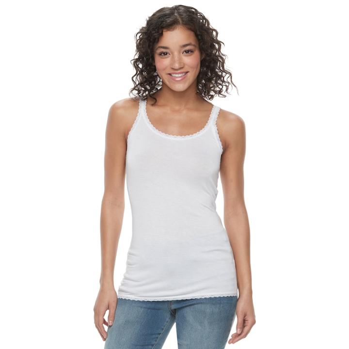 Juniors' So&reg; Lace Trim Camisole, Teens, Size: Large, White
