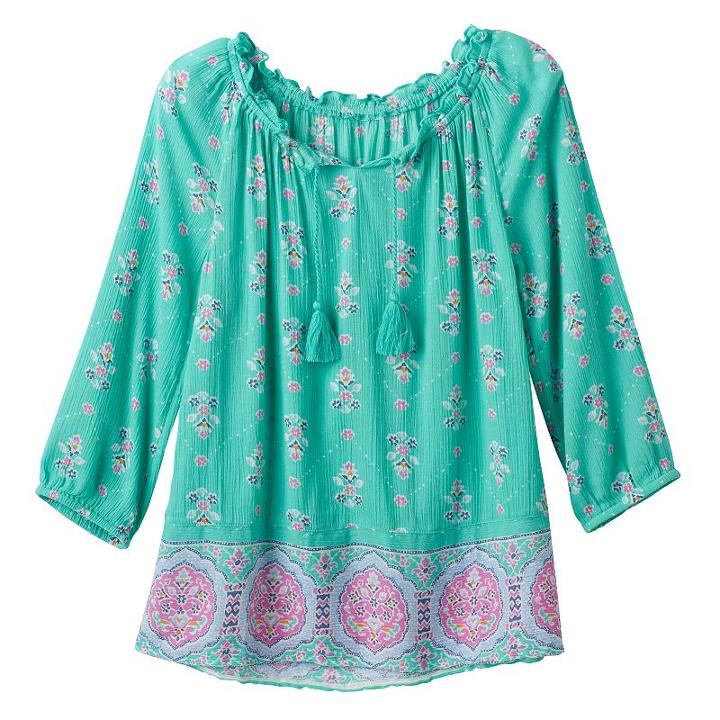 Girls 7-16 & Plus Size Mudd&reg; 3/4-length Cold Shoulder Peasant Top, Girl's, Size: 7-8, Turquoise/blue (turq/aqua)