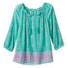 Girls 7-16 & Plus Size Mudd&reg; 3/4-length Cold Shoulder Peasant Top, Girl's, Size: 7-8, Turquoise/blue (turq/aqua)