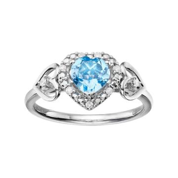 Love Is Forever Sterling Silver Blue Topaz & Diamond Accent Heart Halo Ring, Women's, Size: 7