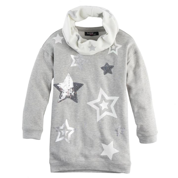 Girls 7-16 Sugar Rush Sequin Star Tunic & Infinity Scarf Set, Size: Xl, Grey