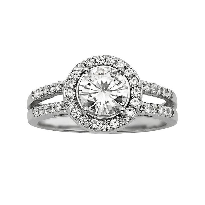 Forever Brilliant Round-cut Lab-created Moissanite Halo Engagement Ring In 14k White Gold (1 2/5 Ct. T.w.), Women's