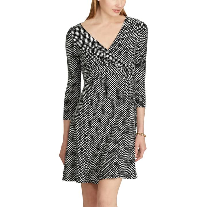 Women's Chaps Dot Fit & Flare Dress, Size: Large, Black