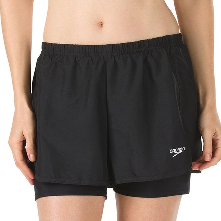 Women's Speedo 2-in-1 Swim Shorts, Size: 16, Black