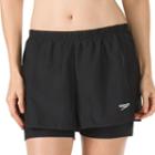 Women's Speedo 2-in-1 Swim Shorts, Size: 16, Black