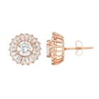 14k Rose Gold Over Silver Lab-created White Sapphire Halo Stud Earrings, Women's