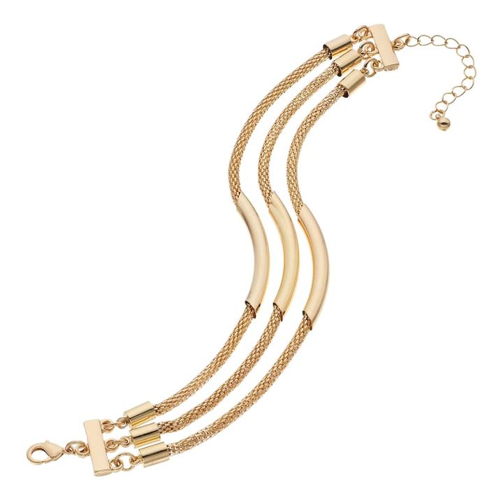 Gold Tone Mesh & Curved Bar Multi Strand Bracelet, Women's