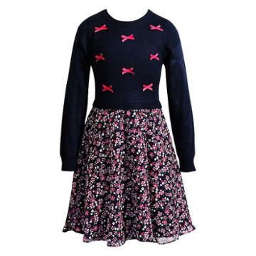 Girls 7-16 Emily West Bow Applique & Floral Skirt Dress, Size: 7, Blue (navy)