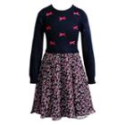 Girls 7-16 Emily West Bow Applique & Floral Skirt Dress, Size: 7, Blue (navy)