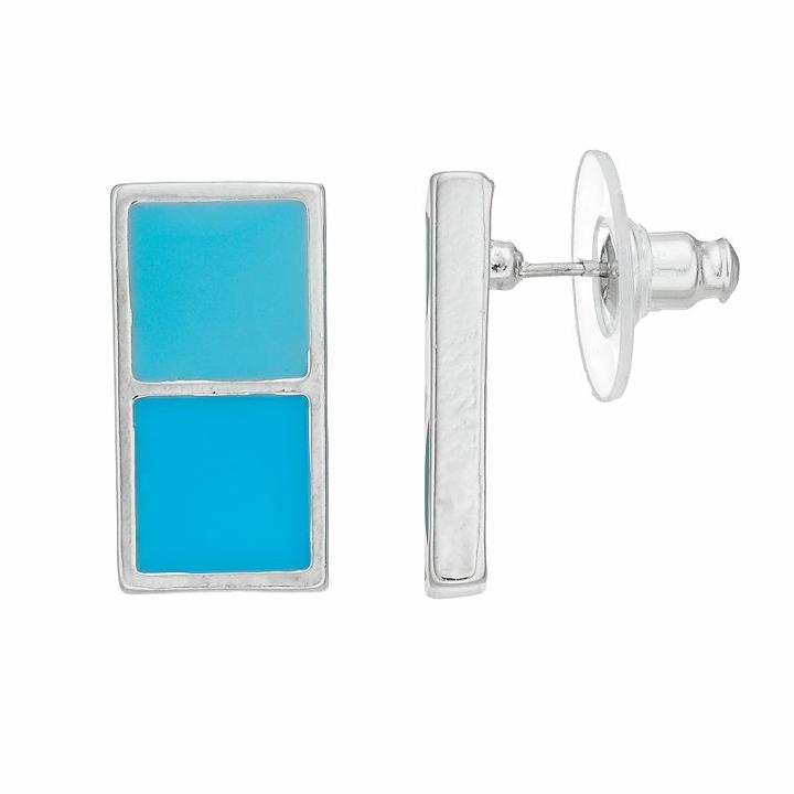 Blue Rectangle Nickel Free Stud Earrings, Women's, Turq/aqua