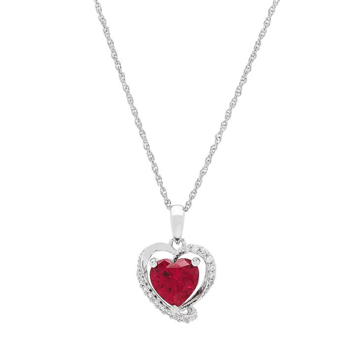 Sterling Silver Lab-created Ruby & Lab-created White Sapphire Heart Pendant Necklace, Women's, Size: 18, Red