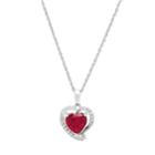 Sterling Silver Lab-created Ruby & Lab-created White Sapphire Heart Pendant Necklace, Women's, Size: 18, Red