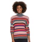 Women's Chaps Striped Mockneck Sweater, Size: Medium, Pink Other