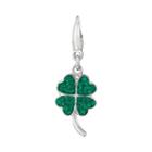 Rhodium-plated Sterling Silver Simulated Crystal Clover Charm, Women's, Green