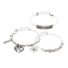 Silver Tone Best Friends Bangle Bracelet Set, Women's, White