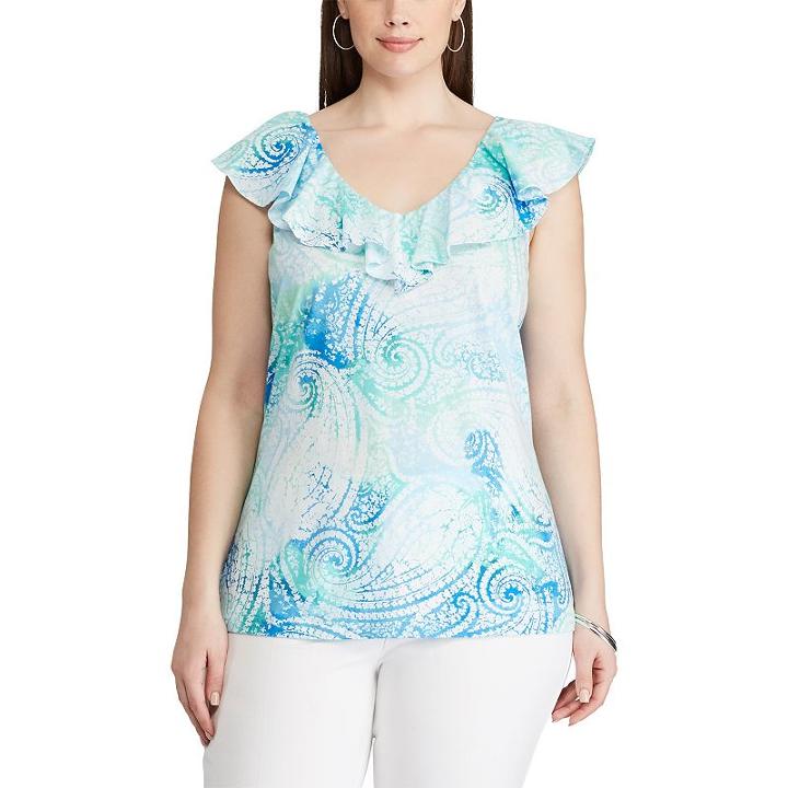 Plus Size Chaps Paisley Ruffled Top, Women's, Size: 2xl, Pink Ovrfl