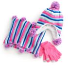 Girls 7-16 Striped Lurex Pom Hat, Gloves & Scarf Set, Multicolor