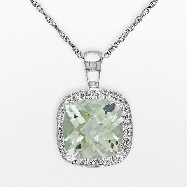 10k White Gold Green Quartz And 1/10-ct. T.w. Diamond Halo Pendant, Women's, Size: 17