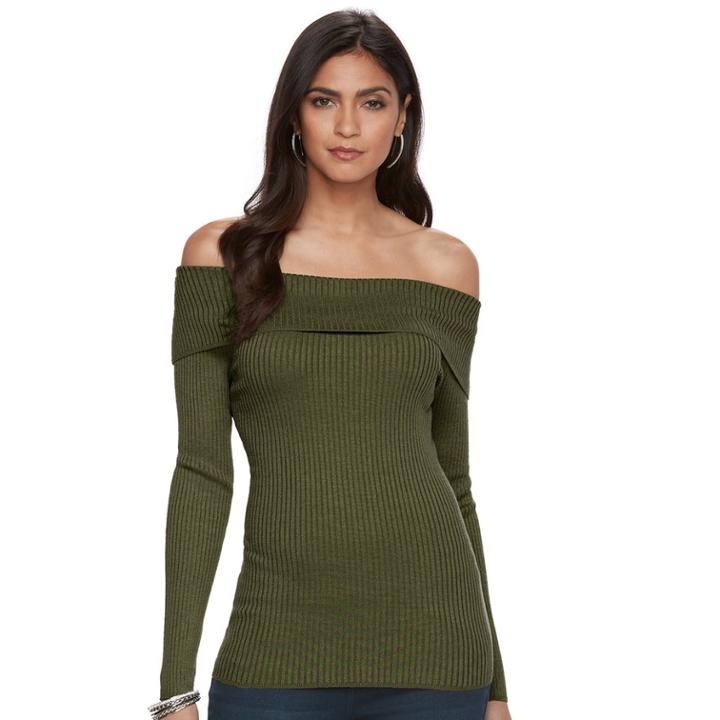 Women's Jennifer Lopez Off-the-shoulder Ribbed Top, Size: Xl, Dark Green