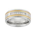 1/6 Carat T.w. Two Tone Stainless Steel Wedding Band - Men, Size: 11.50, White