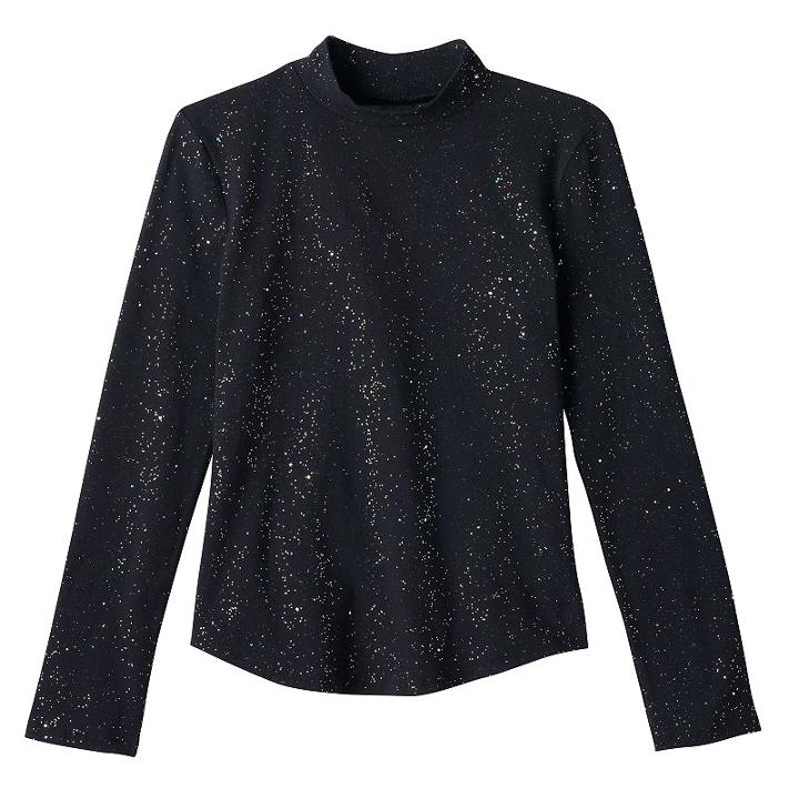 Girls 7-16 So&reg; Mockneck Slim Glitter Tee, Girl's, Size: 7-8, Black