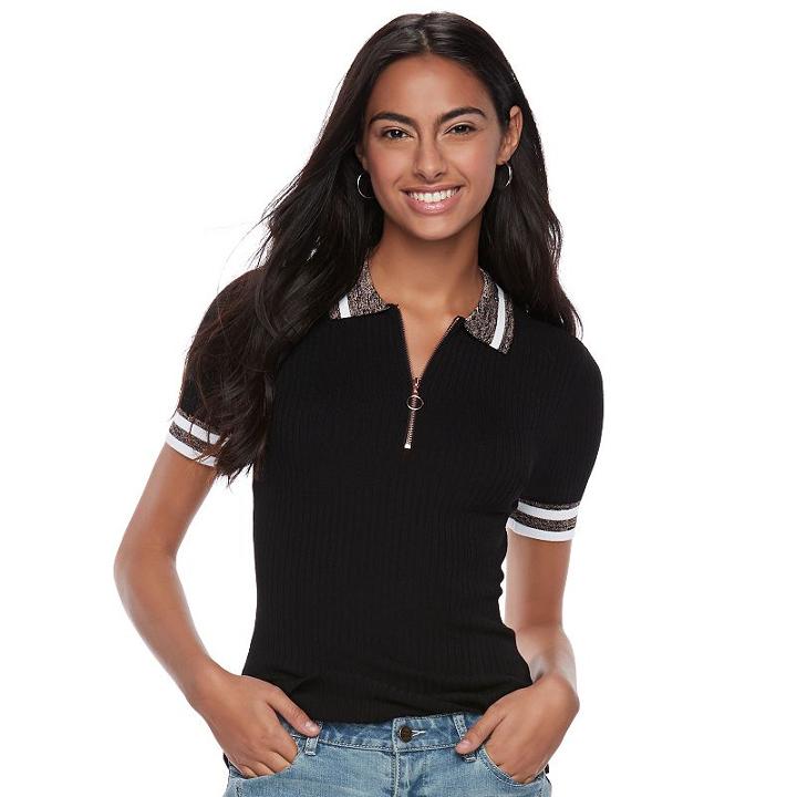 Juniors' Candie's&reg; Zip Front Top, Teens, Size: Large, Black