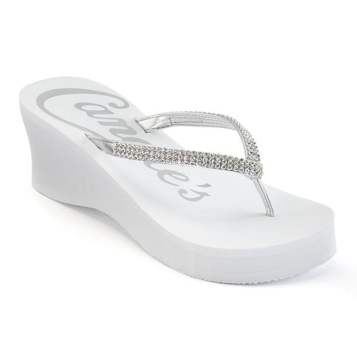 Candie's&reg; Women's Rhinestone Thong Wedge Flip-flops, Size: Xl, White