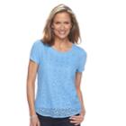 Petite Croft & Barrow&reg; Lace Front Tee, Women's, Size: Xs Petite, Light Blue