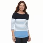Women's Croft & Barrow&reg; Striped Crewneck Sweater, Size: Large, Dark Blue