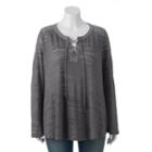 Juniors' Plus Size Heartsoul Lace Up Knit Woven Tunic, Girl's, Size: 2xl, Grey (charcoal)