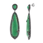 Lavish By Tjm Sterling Silver Chrysoprase Drop Earrings - Made With Swarovski Marcasite, Women's, Green