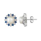 Sterling Silver Freshwater Cultured Pearl & Lab-created Blue Spinel Stud Earrings, Women's, White