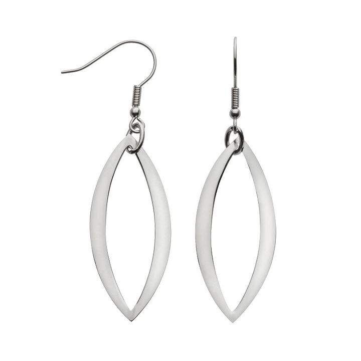 Stainless Steel Marquise Drop Earrings, Women's, Grey