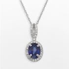 Sterling Silver Lab-created Blue And White Sapphire Oval Halo Pendant, Adult Unisex, Size: 18, Multicolor