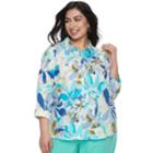 Plus Size Cathy Daniels Floral Linen Blend Shirt, Women's, Size: 3xl, Brt Blue
